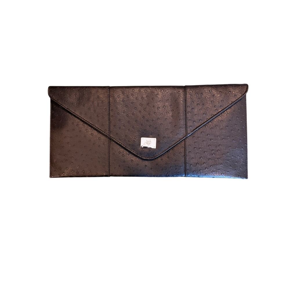 Victoria Beckham fragrances Black goth Ostrich-Texture Clutch with Gold Plaque